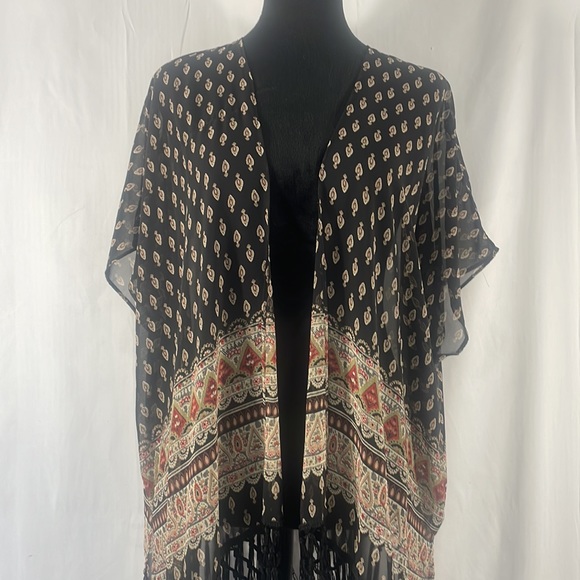 Maurice’s boho,multi colored fringe kimono,Shrug,sheer,Small/ Medium - Picture 2 of 8